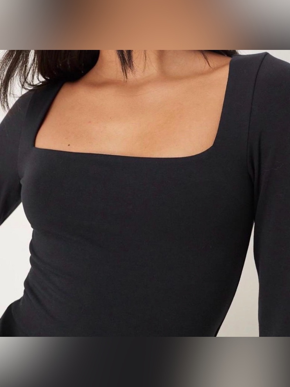 Abercrombie & Fitch Black Square-Neck Long-Sleeve Tank